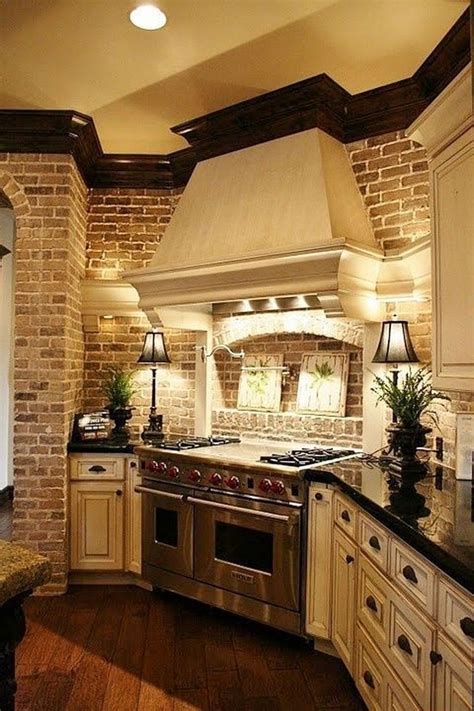 40 Beautiful Kitchens Design Ideas With A Brick Wall Kitchens Country