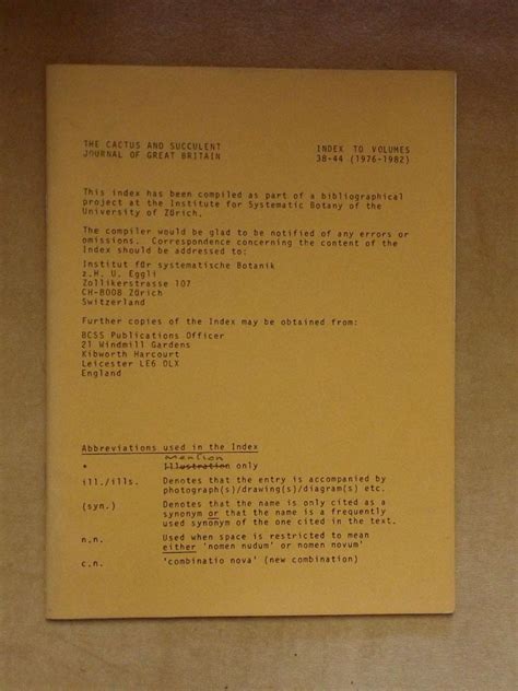 Lcmmon, 4,200 ft.) the cactus and succulent journal of g. THE CACTUS AND SUCCULENT JOURNAL OF GREAT BRITAIN INDEX TO ...
