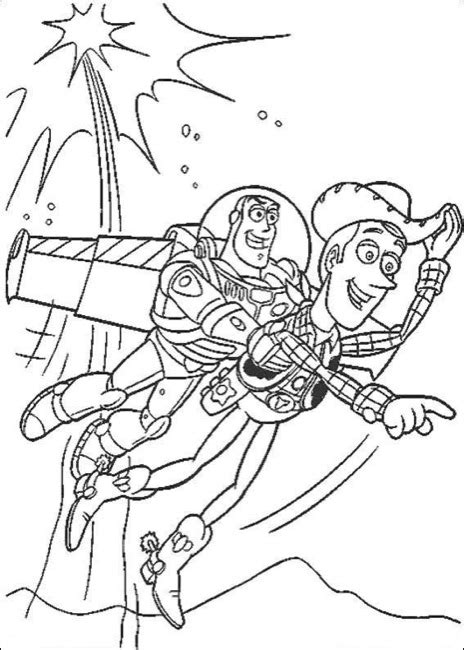 Toy Story Buzz Lightyear and Woody Flying Printable Coloring Sheet