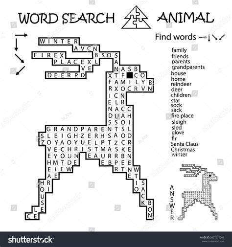 Word Search Crossword Puzzle Deer Winter Stock Vector (Royalty Free