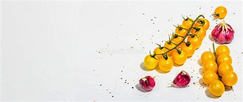 Culinary Background With Ripe Vegetables Yellow Tomato Cherries