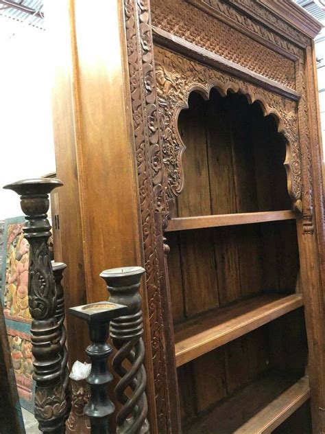 Huge Rustic Arched Bookcase Intricate Carved Tall Display Carvedwood