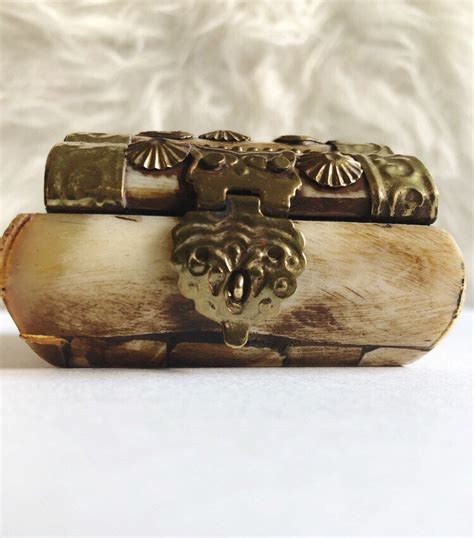 Vintage Bone And Brass Trinket Box Stamped Brass And Carved Etsy