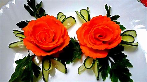 How To Make Carrot Rose Flower Cucumber Garnish And Vegetable Carving