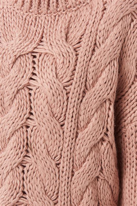 wool blend round neck heavy knitted cable sweater pink na