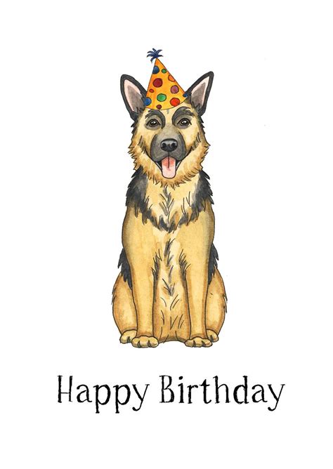 German Shepherd Happy Birthday Card 5x7 Blank Inside Etsy