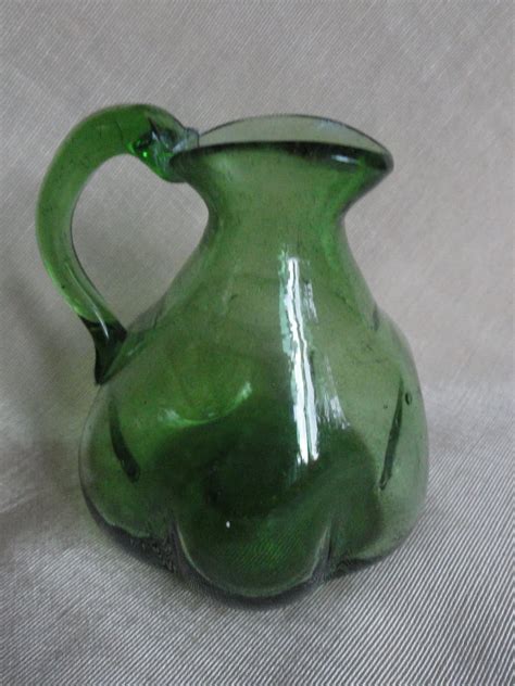 Hand Blown Collectible Vintage Green Glass Vase Or By Sylviaslace