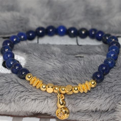 Natural Lapis Lazuli Stone Bracelet For Women 6mm Gold Color Spacer
