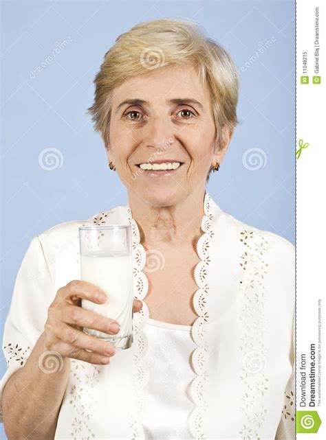 Healthy Old Woman Drinking Milk Stock Image Image Of Healthcare