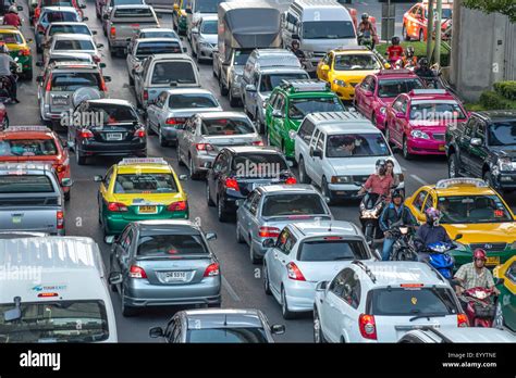 Rush Hour Traffic With Traffic Jam In The Inner City Of Bangkok
