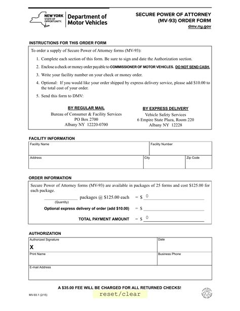 Nys Dmv Form Mv 931 Secure Power Of Attorney Order Form Forms