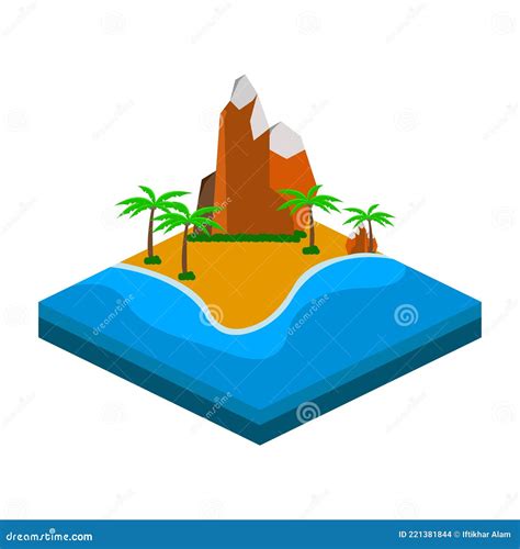 2 5d sandy beach vector design with hill and tree concept sandy beach vector with 2 stock