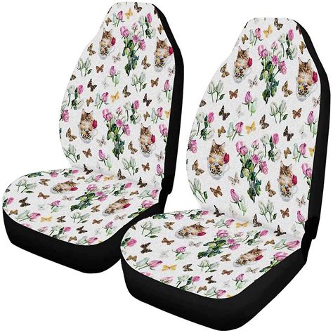 set of 2 car seat covers roses butterflies kitten watercolor universal auto front seats