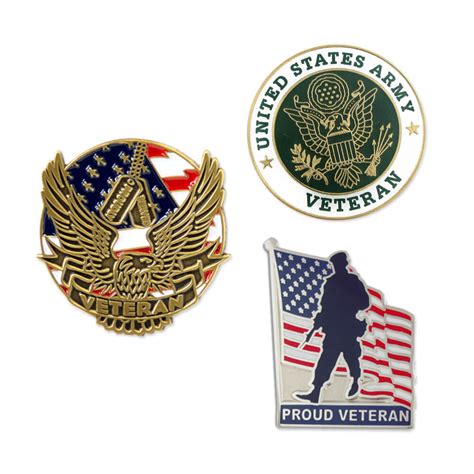 Pinmarts Usa Army Veteran Military Patriotic Enamel Lapel Pin Set