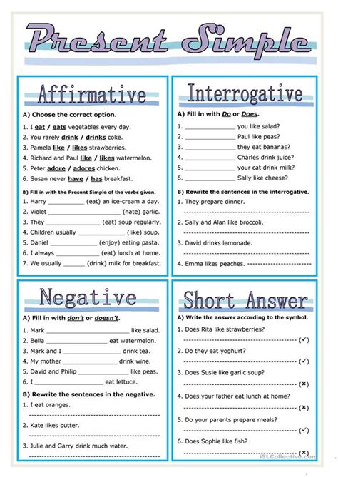 Present Simple English Esl Worksheets For Distance Learning And
