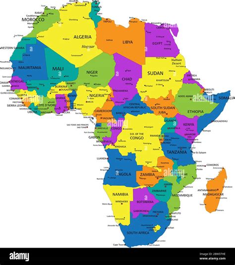 Colorful Africa Political Map With Clearly Labeled Separated Layers