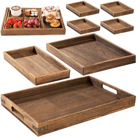 Buy Yangbaga Rustic Wooden Serving Trays With Handle Set Of 7