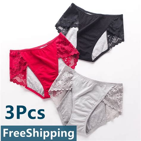 3 pcs pack menstrual period panties sexy lace women cotton period leak proof panties breathable