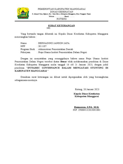 Surat Keterangan Selesai Penelitian Pdf