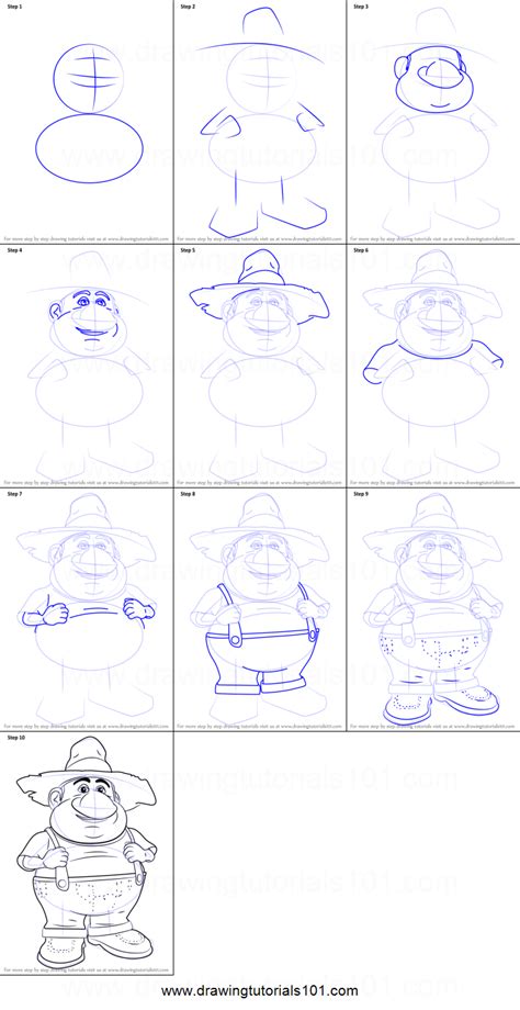 How To Draw Farmer From Barnyard Printable Drawing Sheet By