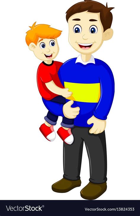 Funny Cartoon Father Holding His Son Royalty Free Vector Father