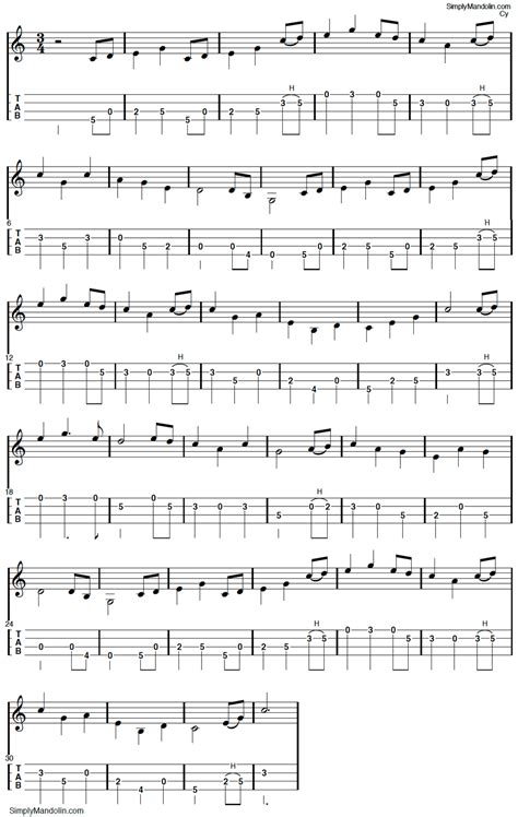 Tennessee Waltz Mandolin Tablature Simplymandolin