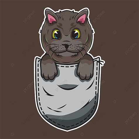 Cute Cartoon Cat In A Pocket Lover Clothes Animal Png