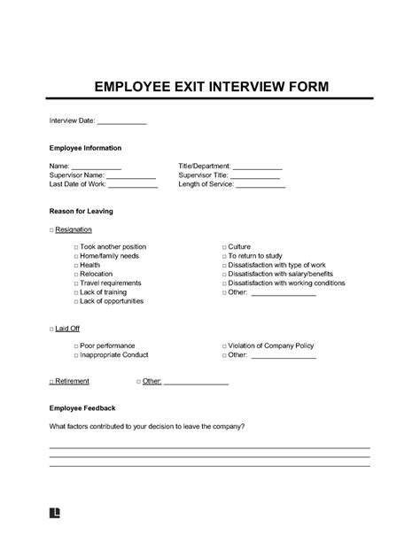 Free Exit Interview Form Template Pdf And Word Legal Templates