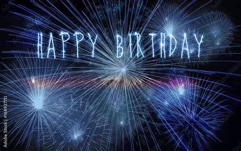 Happy Birthday Fireworks Greeting With Space For Text Light Blue