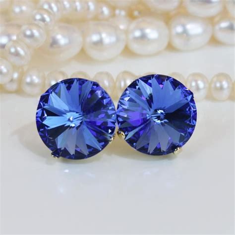 Sapphire Blue Stud Earrings Large Swarovski Royal Blue Post Etsy