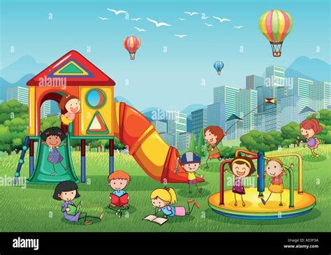 Children Playing In The Park Stock Vector Illustration Of City 63a