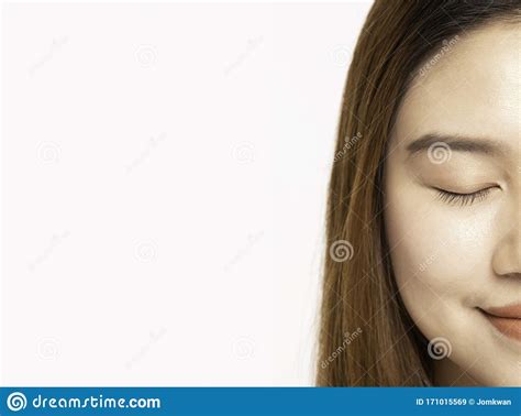 Half View Of Beautiful Young Asian Woman Close Her Eyes Smile Feeling