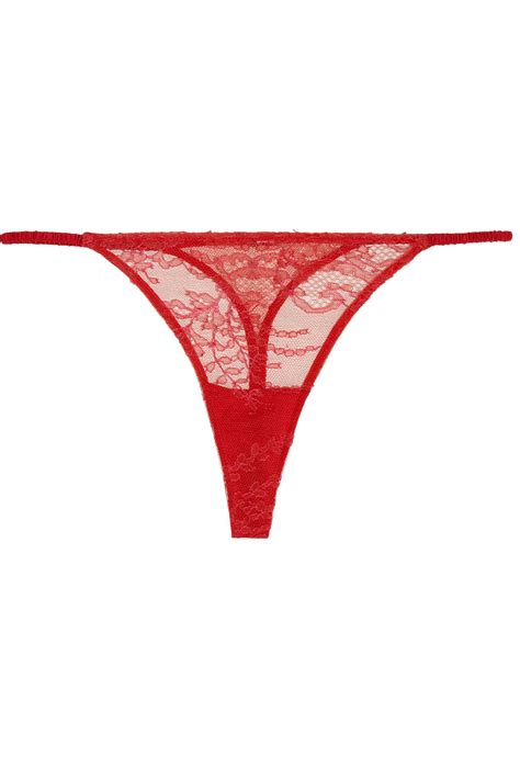Lyst Carine Gilson Silk Blend Lace Thong In Red