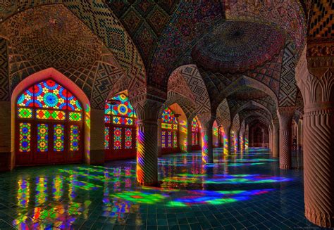 Columns Colors Nasir Al Mulk Mosque Located In Shiraz Iran