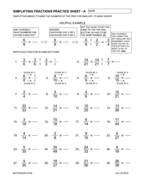 Worksheets For Simplifying Fractions Worksheet With Answer Key