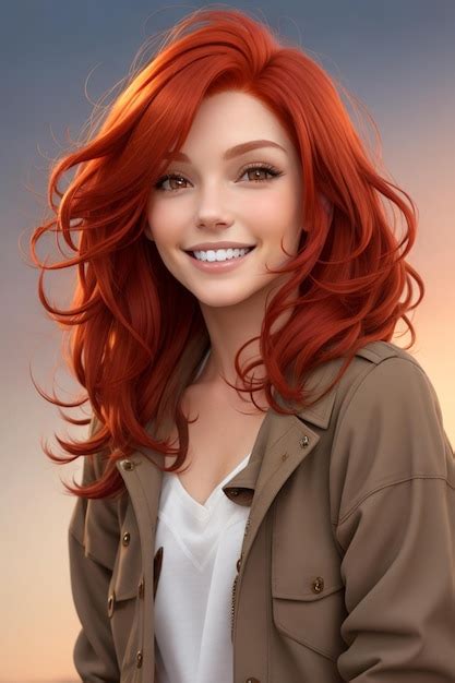 Premium Ai Image A Woman With Red Hair And A White Shirt With A Big
