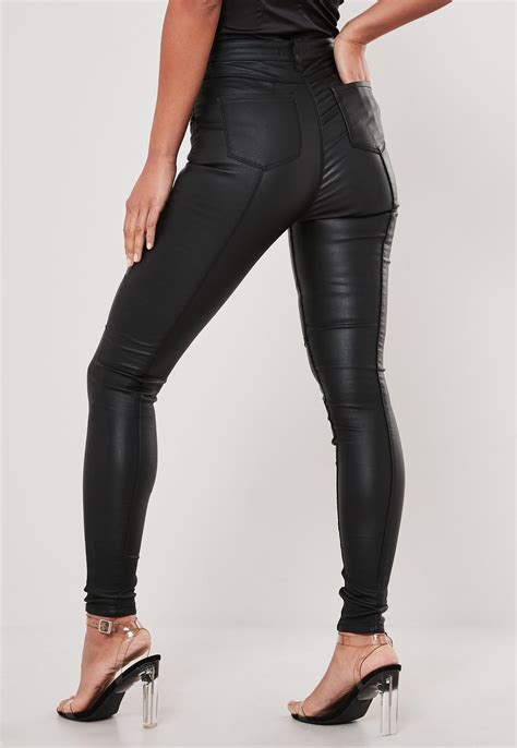 Tall Black Vice High Waisted Coated Skinny Jeans Missguided