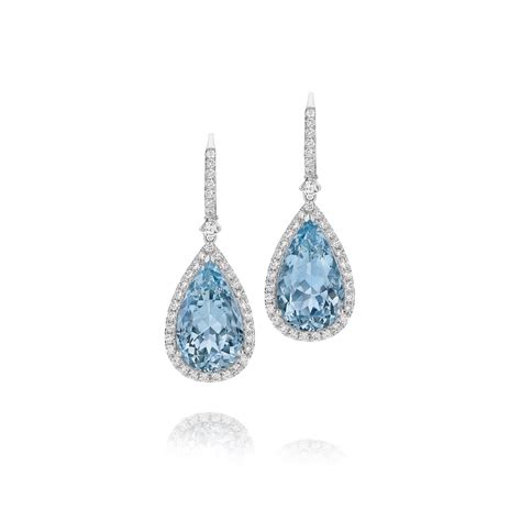 Pear Shaped Aquamarine And White Diamond Earrings Fine Jewellery And
