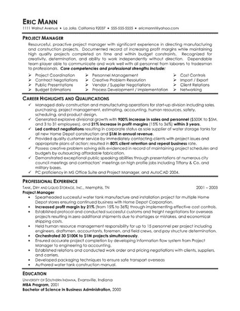 A design layout of the resume must make the resume easy to understand and easy to read. Manufacturing Project Manager Resume Example