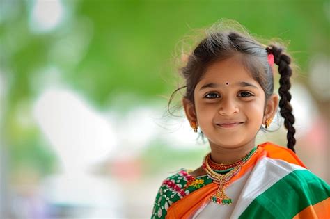 Glückliches Indisches Mädchen Mit Indischer Flagge Kostenlose Foto