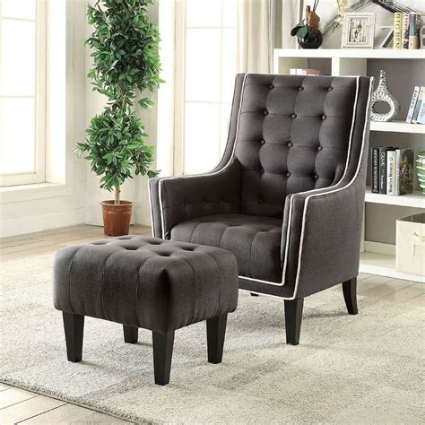 Geometric grey accent chair with ottoman: Ophelia Accent Chair W/ Ottoman (Black) Acme Furniture | Furniture Cart