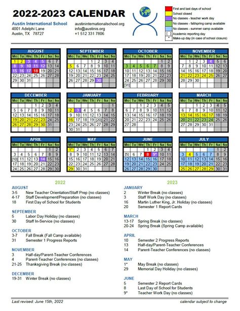 2022 2023 Calendar Austin International School
