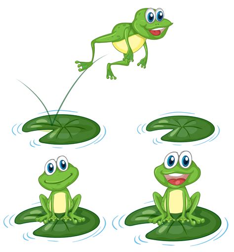 Green Frogs Jumping On Water Lily Leaves 368114 Vector Art At Vecteezy