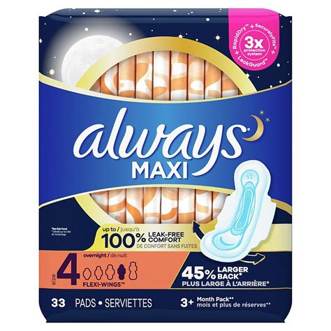 Always Maxi Pads Size 4 Overnight With Wings Shop Pads And Liners At H E B