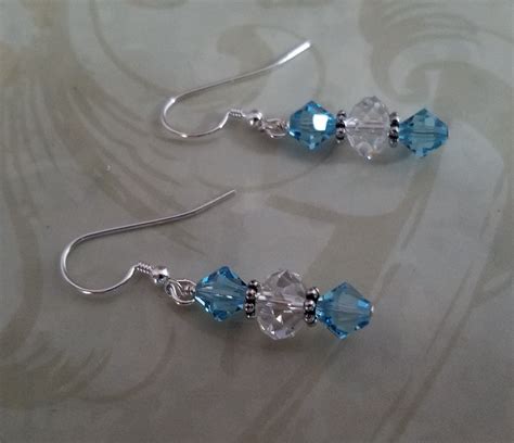 Light Blue Crystal Dangle Earrings Sterling Silver Ear Wires Etsy