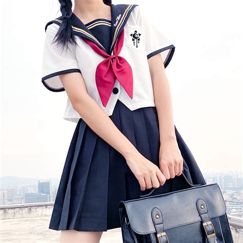 Japanese Orthodox Sailor Uniform White Embroidered High School Student