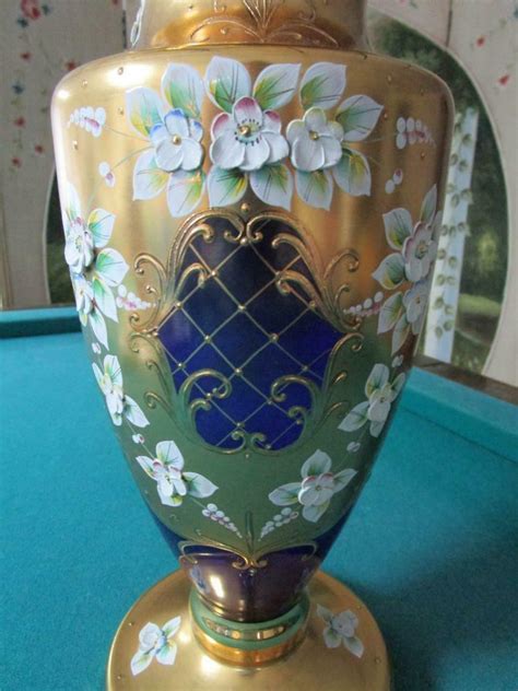 Czech Bohemian Crystal Gold And Ceramic Applied Flowers And Red To Clear Cut Vases The Antiquers Chest
