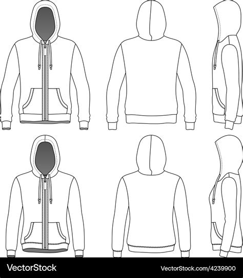 Hoodie Drawing Side View Set Of Black And White Male Hoodies With