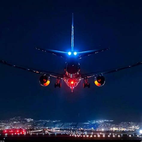 Night Flight Vliegtuig Luchthavens Fotografie