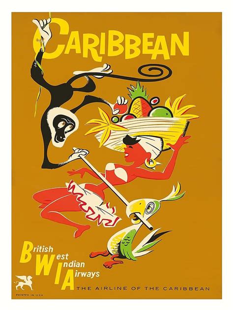 Caribbean Limbo Dancer Vintage Airline Travel Poster